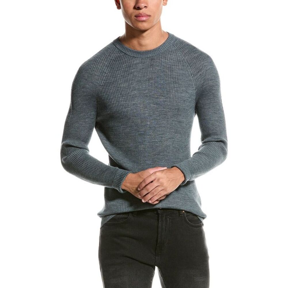 Raffi Mens  Raglan Wool-Blend Crewneck Sweater, Grey